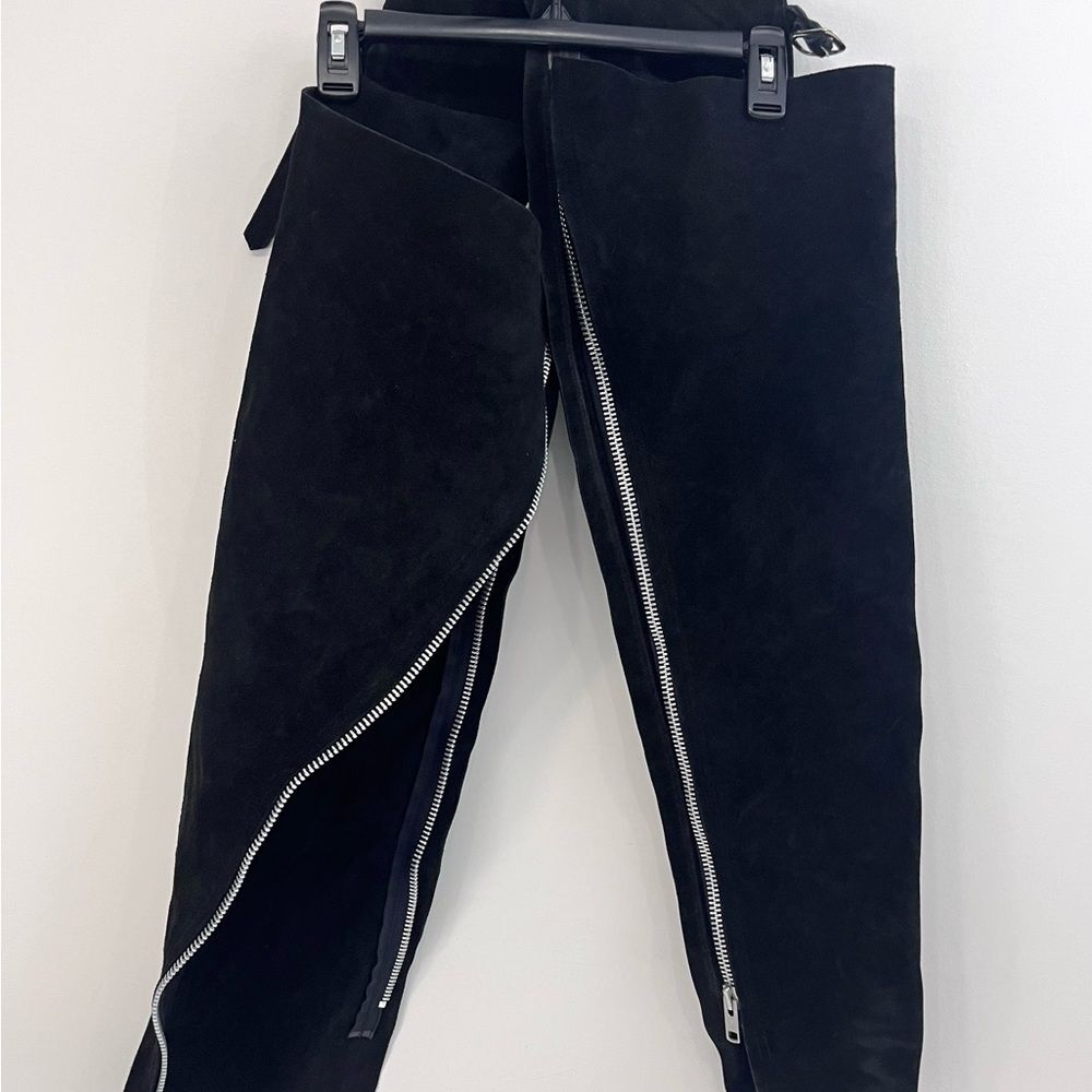 Black Leather Suede Chaps Pants with Zippers *one zipper is broken